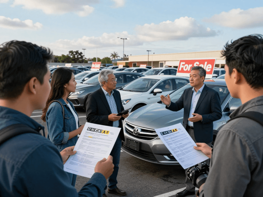 Buyers evaluating cars with low cost Carfax reports, showcasing interactive used car market