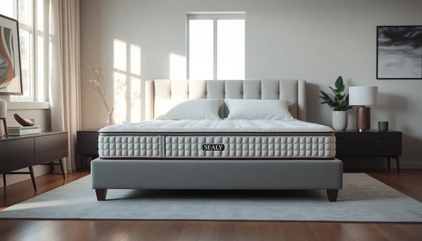 Enhance your sleep with the Sealy Posturepedic bed featuring a plush design and elegant style.