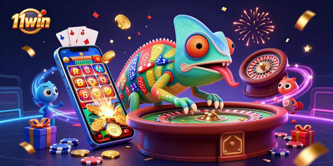 Engage with the exciting world of 11win casino gaming featuring a vibrant chameleon owner.