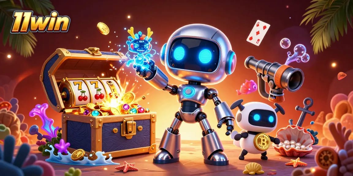 Engage in thrilling gaming experiences at 11win with vibrant casino elements and dynamic characters.