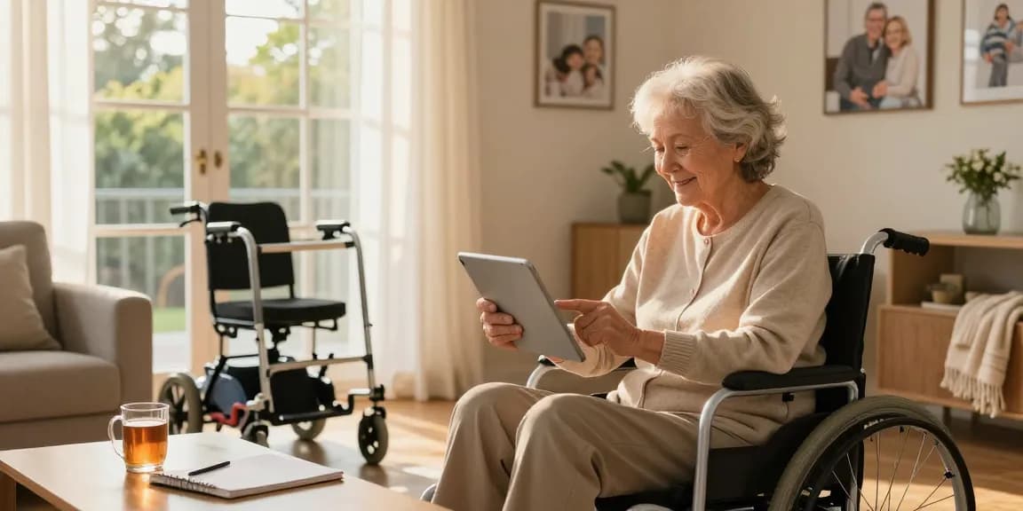 person browsing to buy nobility aids in a warm home setting