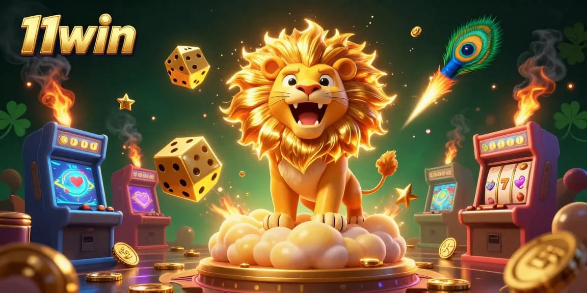 Experience thrilling moments with 11win as the sun lion roars amid vibrant casino elements.
