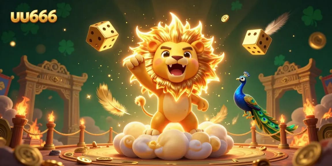 Engage in thrilling gameplay at uu666 with stunning visuals of a sun lion and golden dice.