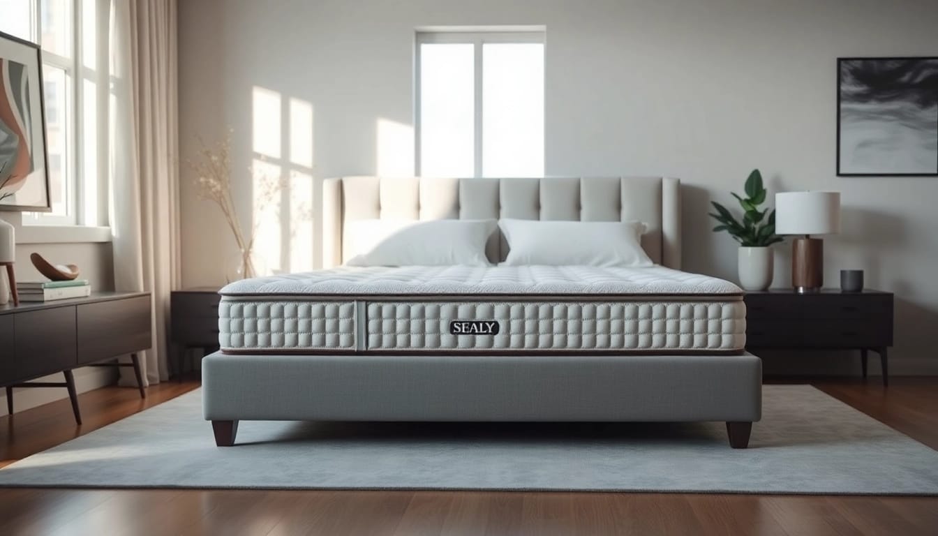 Enhance your sleep with the Sealy Posturepedic bed featuring a plush design and elegant style.
