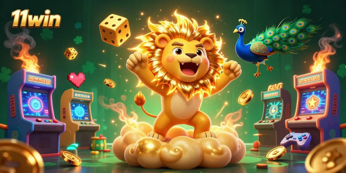 Engage with 11win's vibrant, immersive casino gaming world embodied by a roaring sun lion.