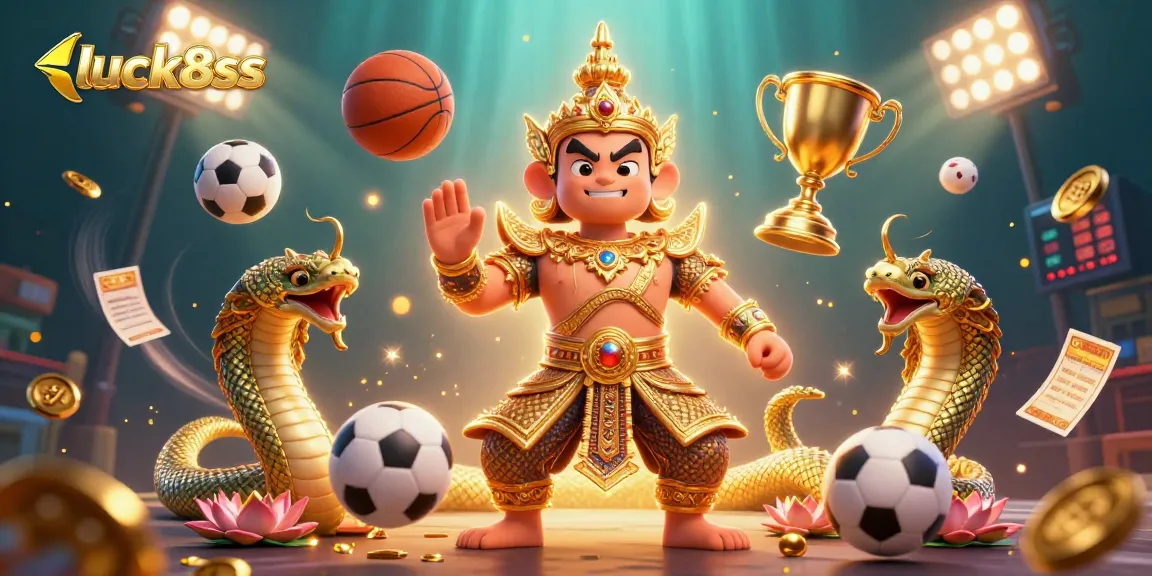 Experience excitement with luck8ss in an engaging 3D casino scene featuring dynamic sports elements.