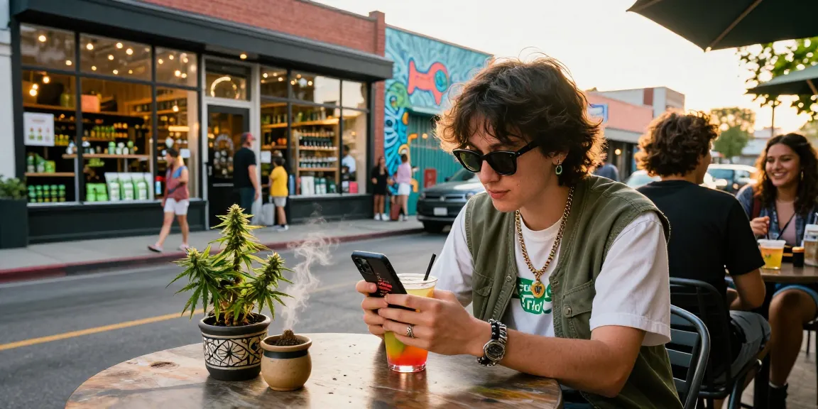 Finding a thc store near me in a vibrant urban café, enjoying cannabis culture in Seoul.