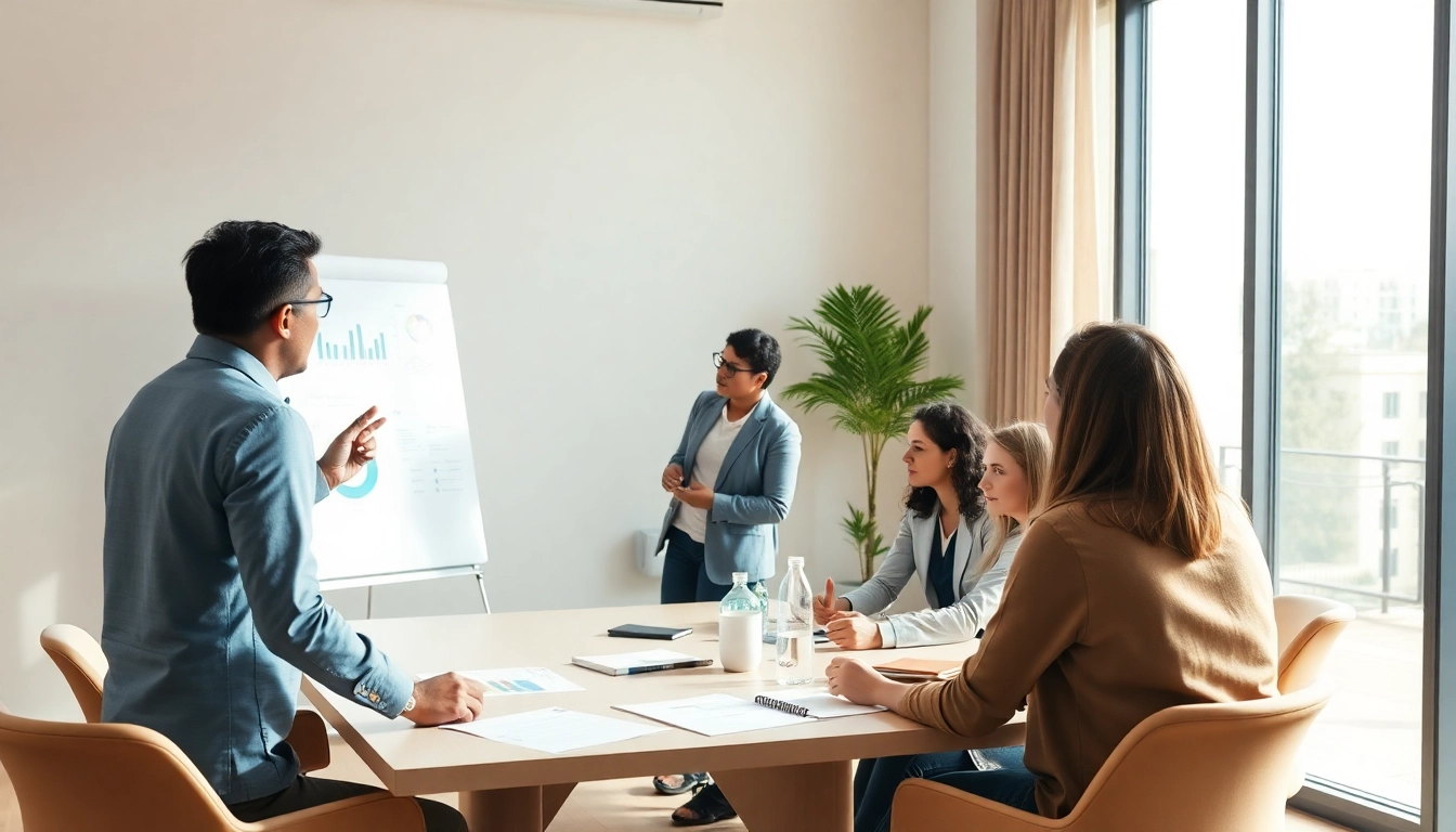 Business coach near me guiding a team in a collaborative strategy session.