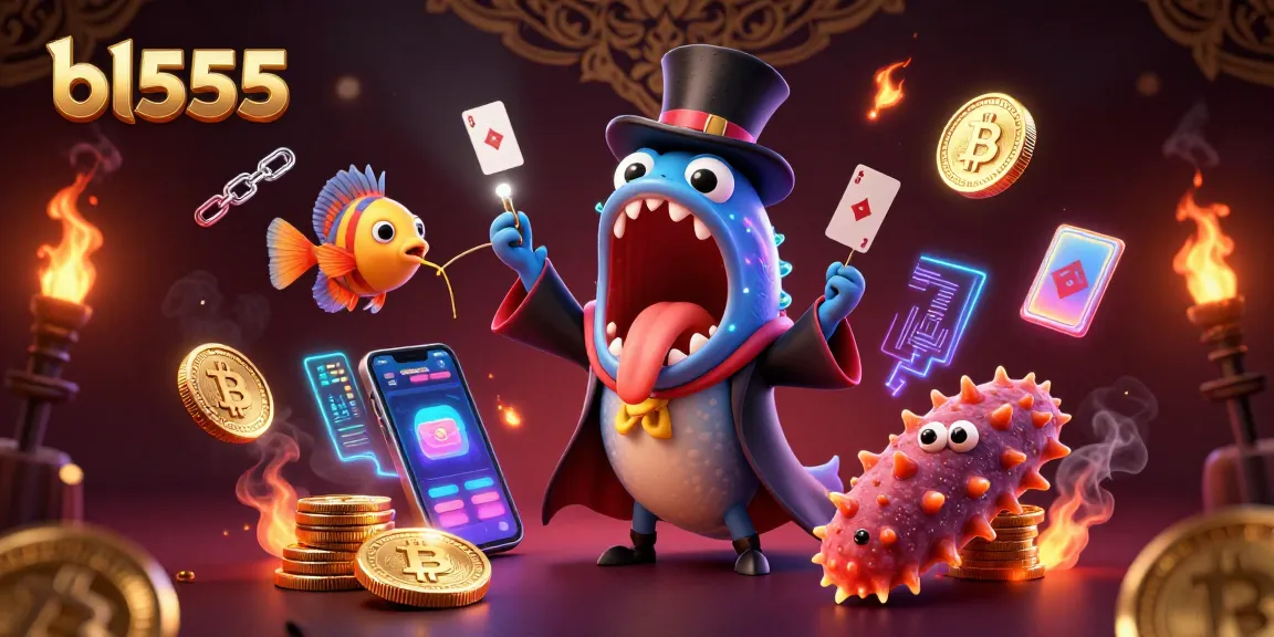 Engaging scene showcasing bl555 with a magical deep-sea gambling theme featuring card tricks and crypto elements.