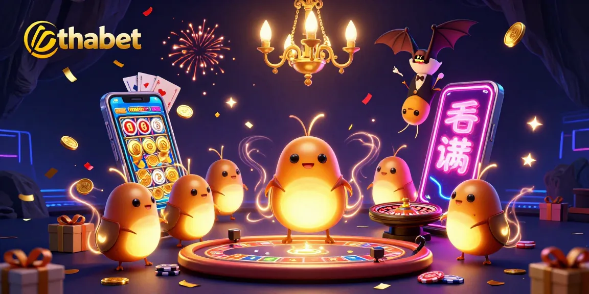 Experience thrill with thabet's vibrant glowworms illuminating a lively cave casino.