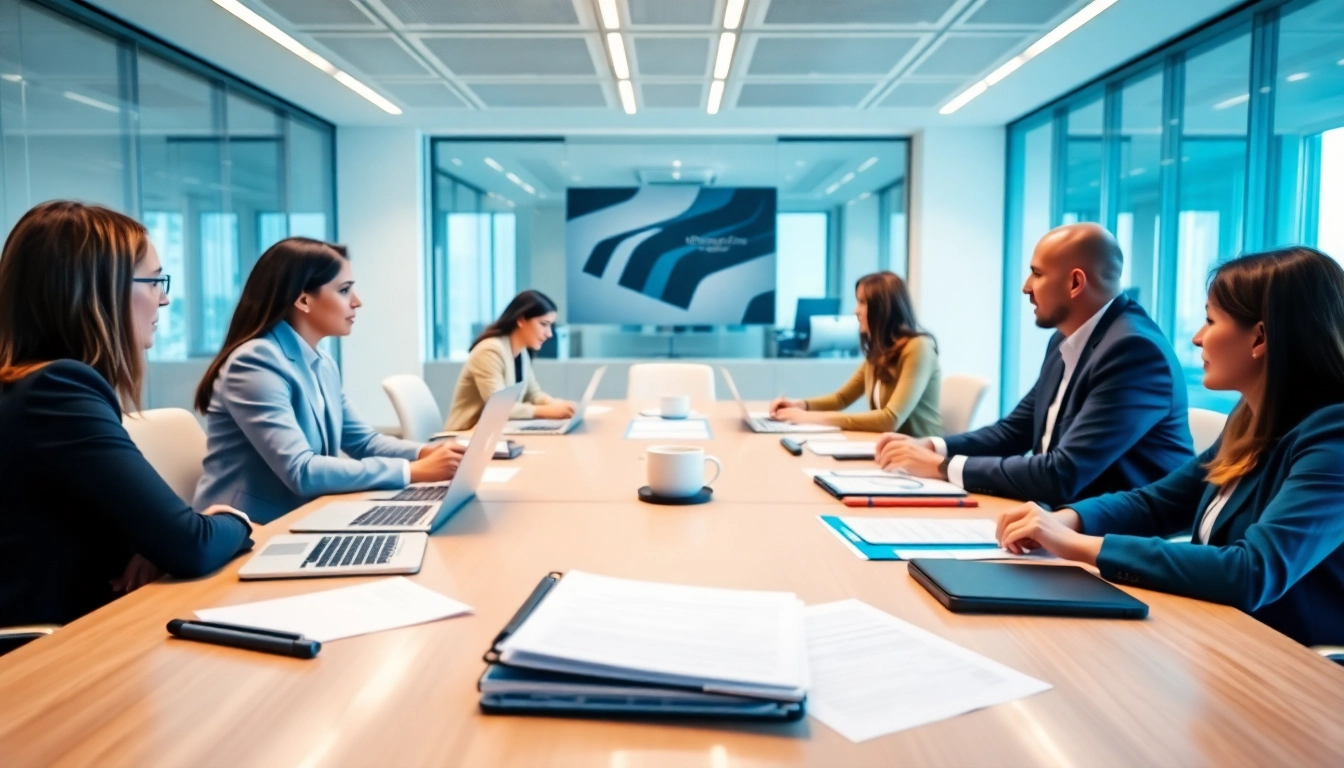 Engaging discussion on Contract Management with professionals in a modern office environment.