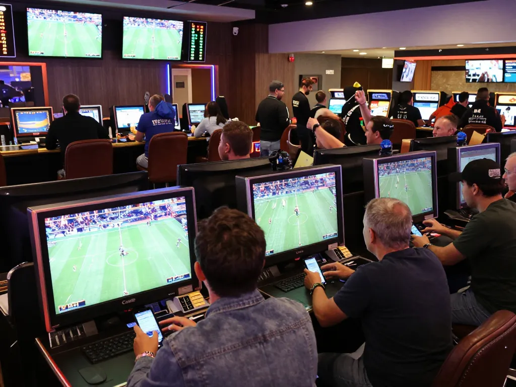 Patrons engage in sports betting at uu88 com, showcasing excitement over live events and betting strategies.