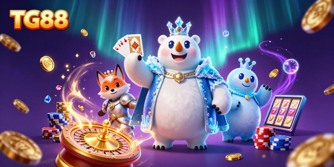 Experience winning moments at TG88 with 3D cartoon characters in a vibrant casino scene.