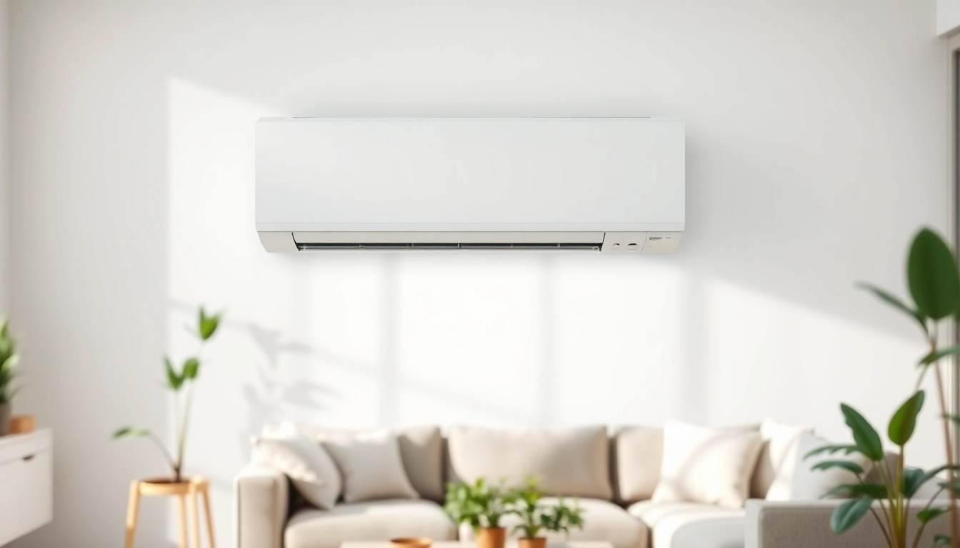 Mitsubishi mini split AC elegantly installed in a modern living room setting.