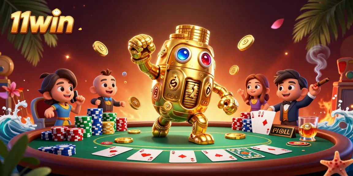 Experience thrilling gameplay with 11win as golden golem spins and stacks poker chips