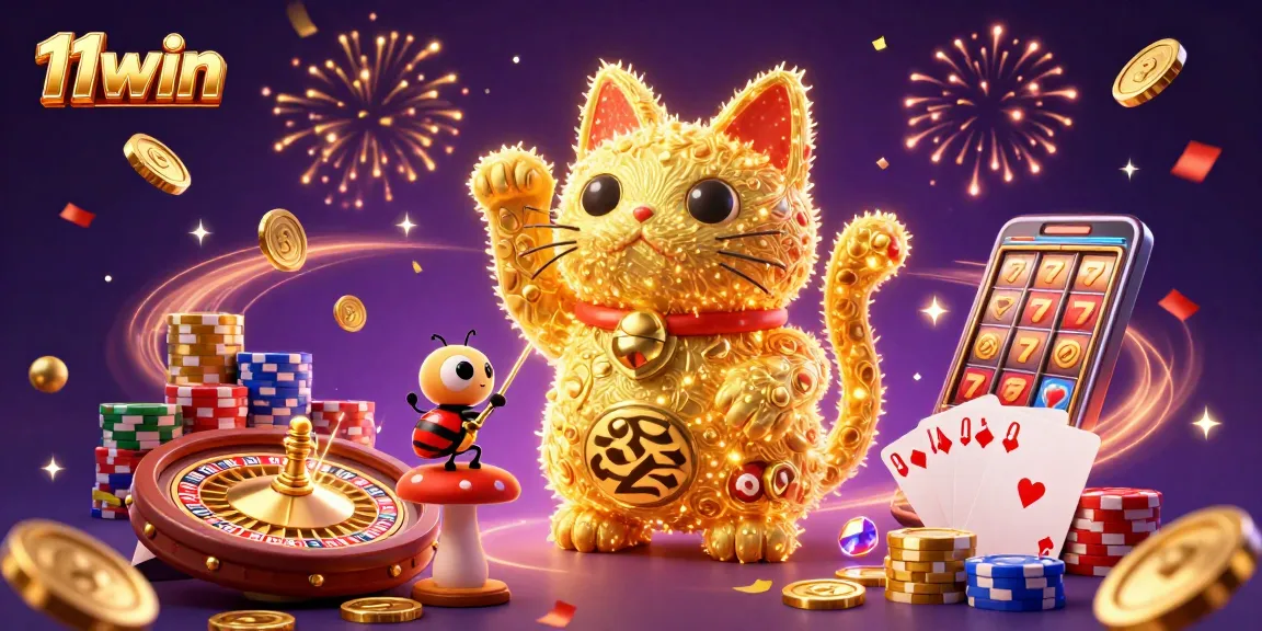 Experience a dazzling 11win gaming adventure with vibrant casino symbols and enchanting fireflies.