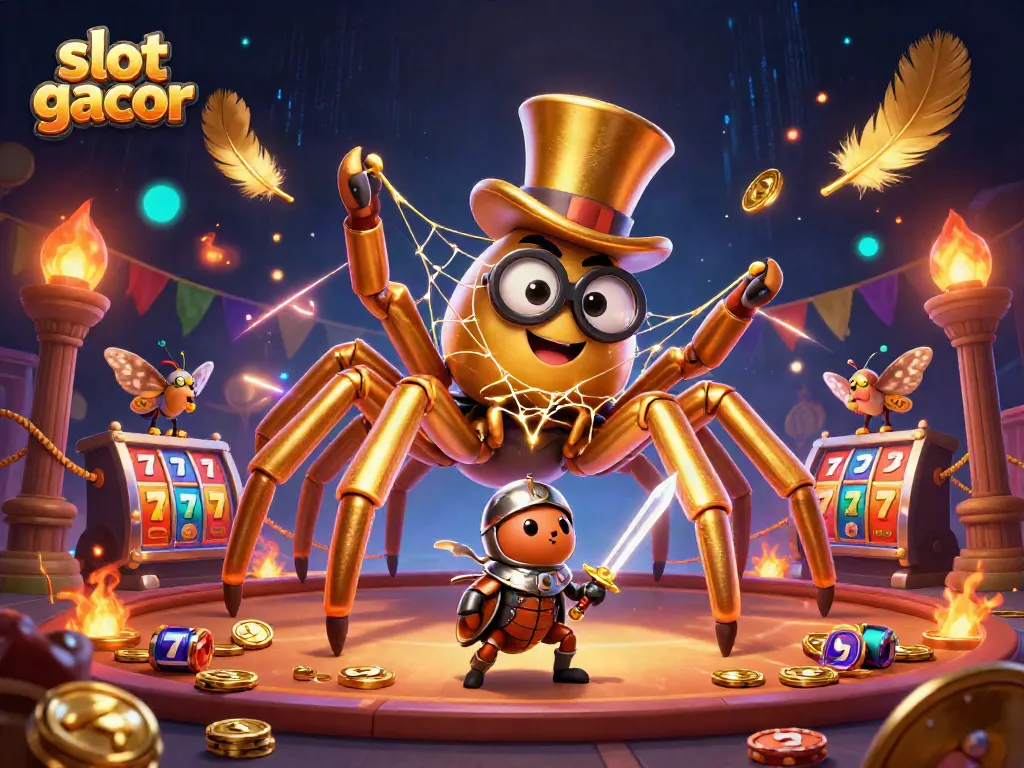 Engage with slot gacor's dynamic gaming experience featuring vibrant cartoon elements and casino symbols.