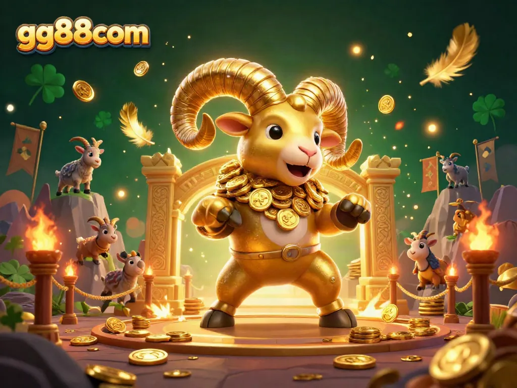 Experience exhilarating wins at gg88com with a dynamic scene of a charging golden ram and goat spectators.