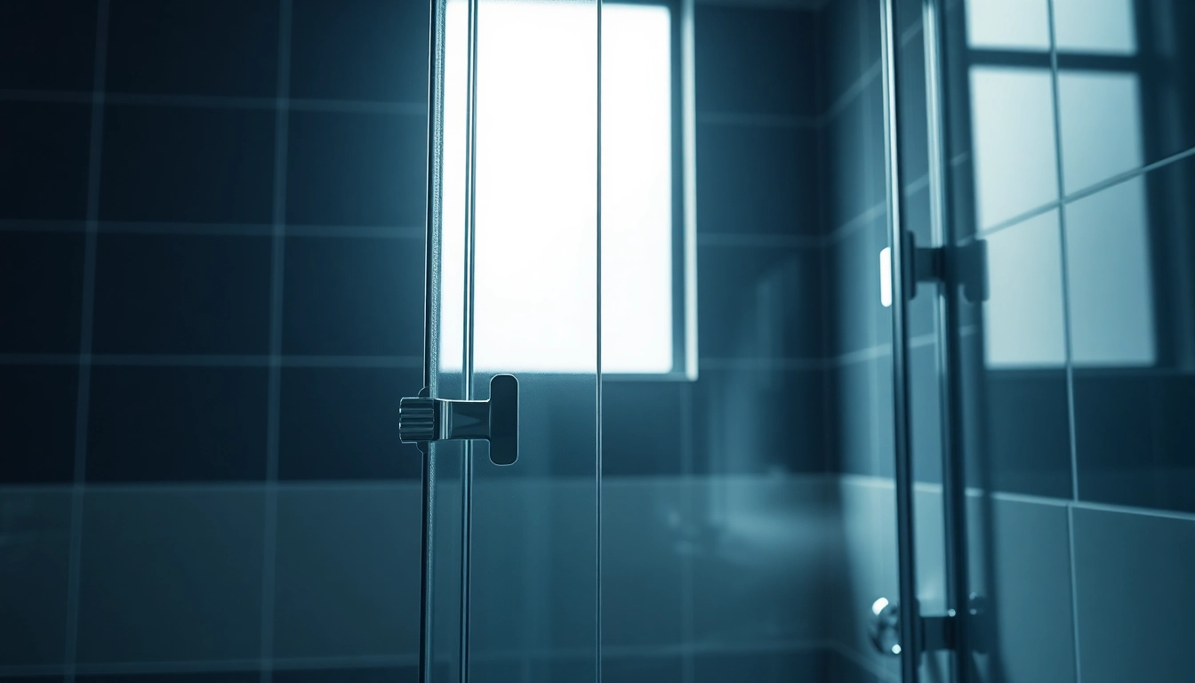 Elegant shower doors sliding in a modern bathroom with sleek design and elegant finishes.
