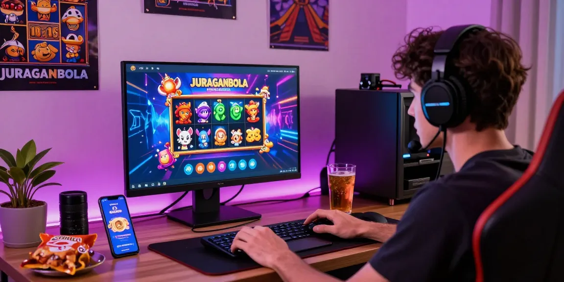 Experience JURAGANBOLA platform for online gaming with colorful slot visuals.