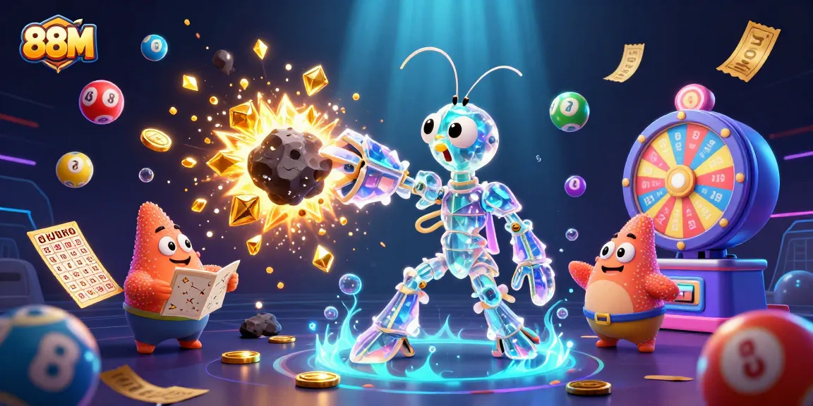 Experience the vibrant world of 88M casino with gold coins and dynamic lottery elements in a stunning 3D scene.
