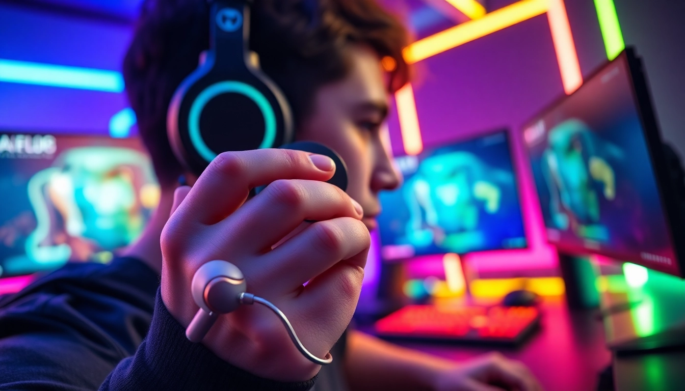 Experience superior sound with PRO60 Gaming Earbuds in action at a gaming setup.
