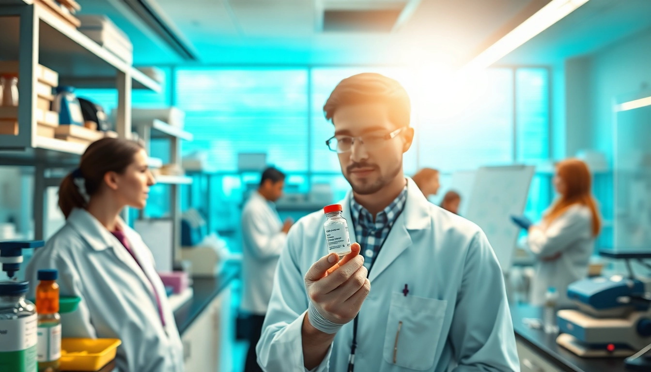Researcher administering Tirzepatide in a modern lab, showcasing innovation and collaboration.
