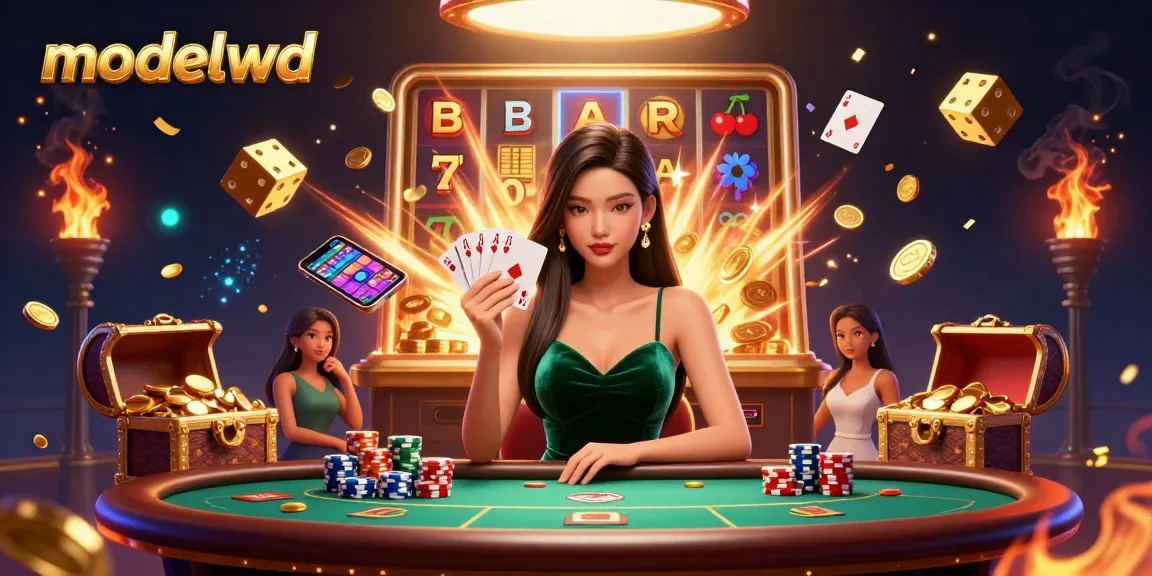 Experience thrilling gaming action at modalwd with a beautiful dealer at a luxury poker table surrounded by excitement.