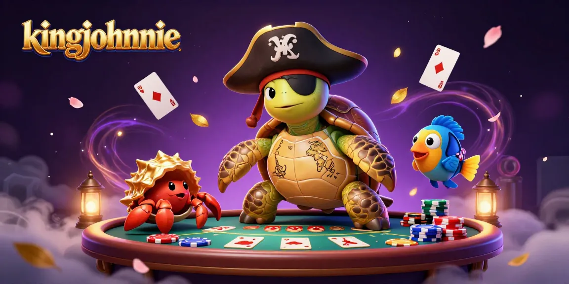 Play baccarat with kingjohnnie for thrilling action and cascading cards in an animated casino setting.