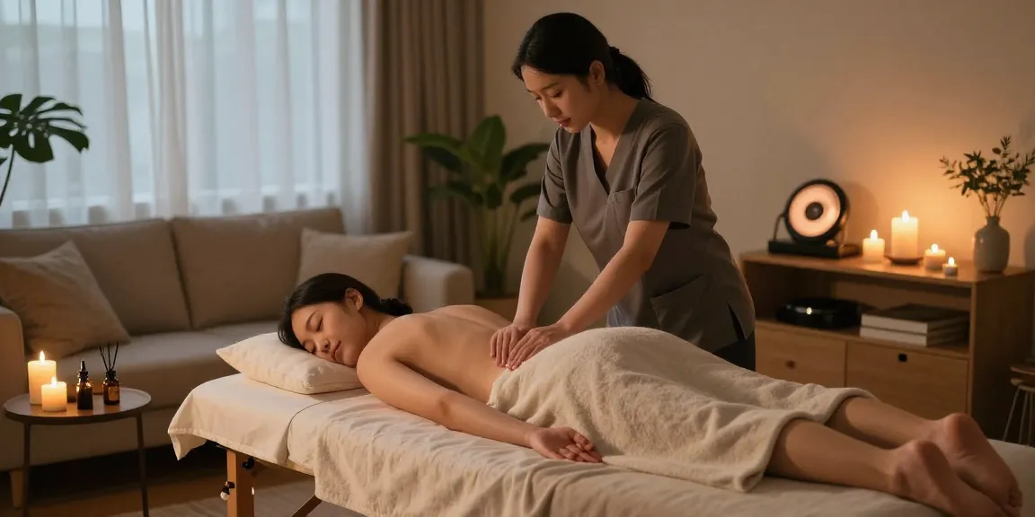 Experience a rejuvenating 화성출장마사지 in a tranquil living room, featuring a professional masseuse and serene ambiance.