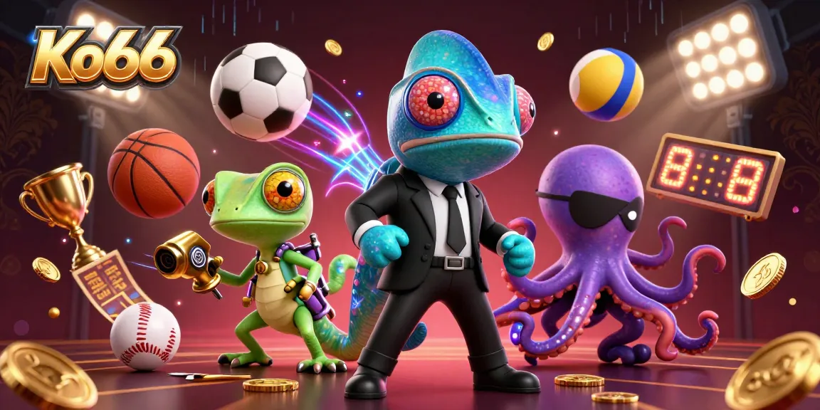 Experience the thrill of Ko66 with this vibrant 3D casino scene featuring dynamic sports betting elements.