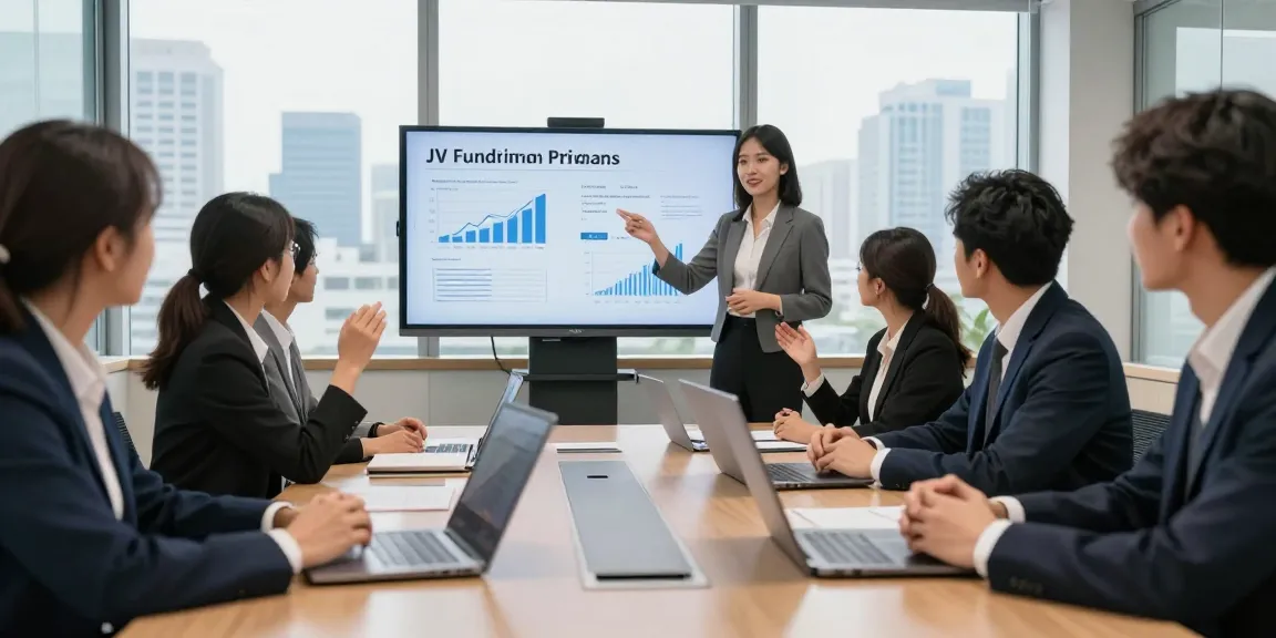 Team discussing jv funding program benefits in a modern conference room.