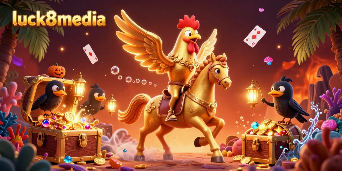 Experience the excitement of luck8media with vibrant casino elements and dynamic characters in a fantastical setting.