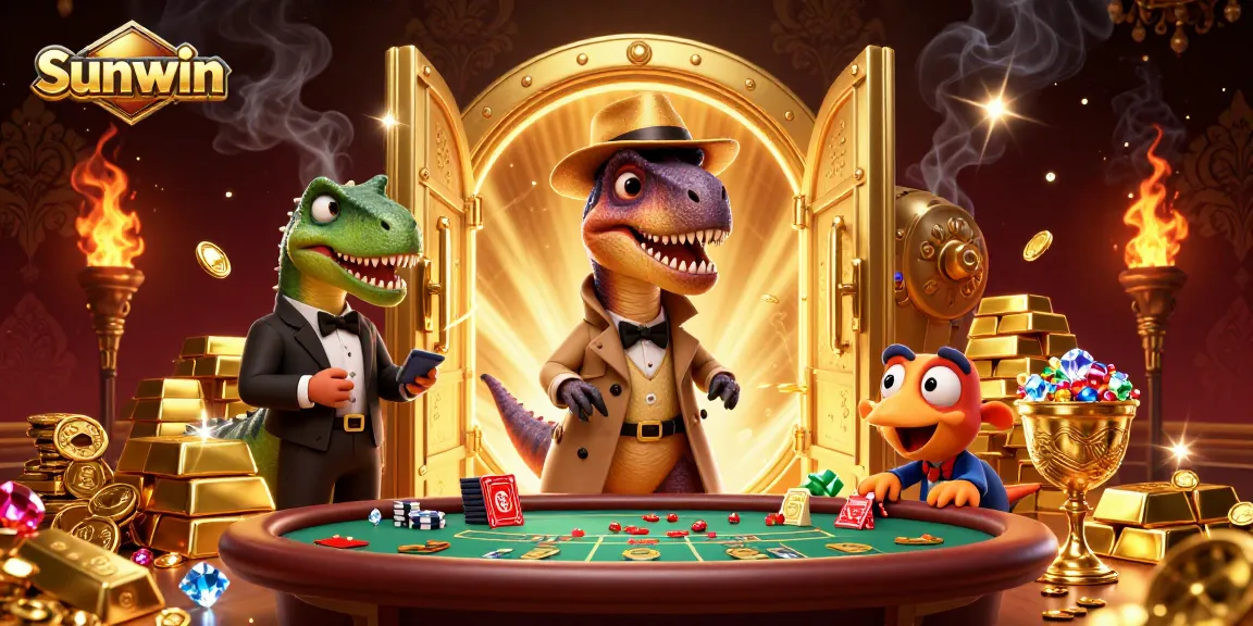 Win big at Sunwin with an exciting 3D scene featuring a velociraptor card counter, bringing casino fun!