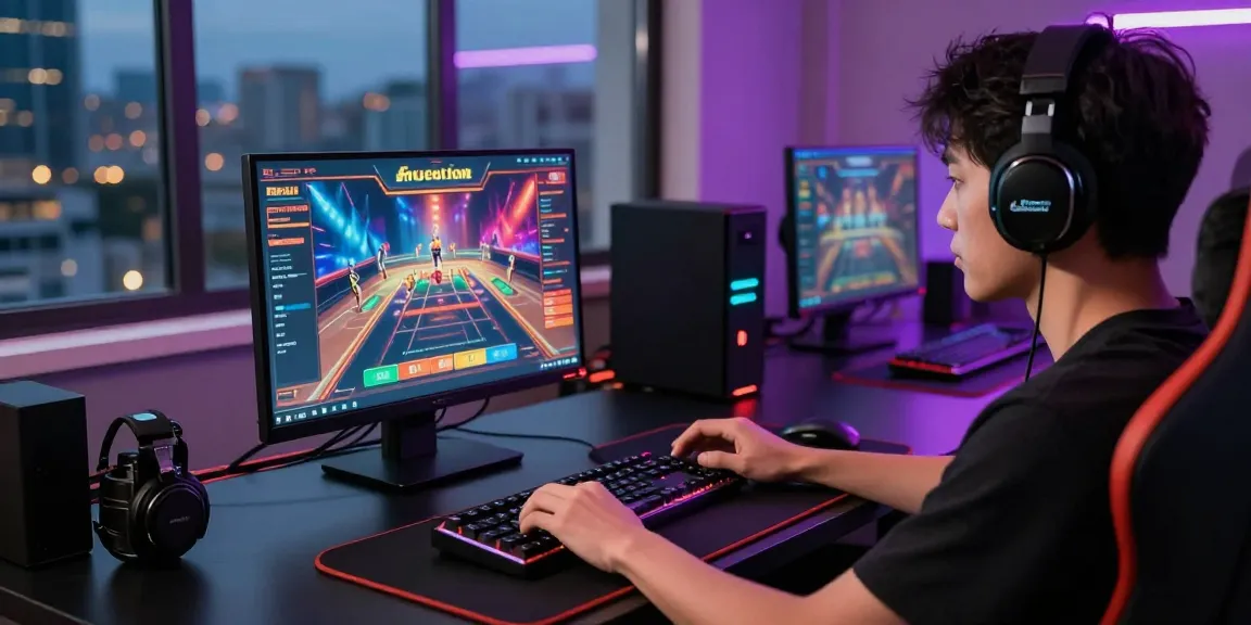 Engaged player enjoying บาคาร่าออนไลน์ on a sleek gaming setup, showcasing vibrant graphics and modern gaming accessories.