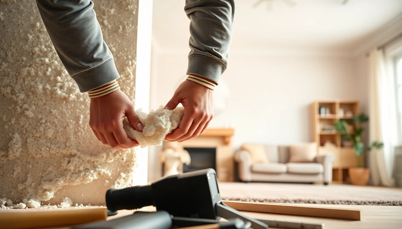 Process of professional spray foam removal by a skilled technician in a home environment.