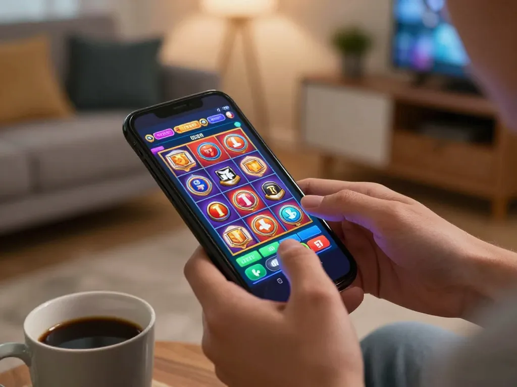 Engaging with 32win com's mobile app while enjoying a cozy home gaming experience