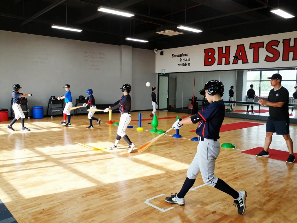 Hitclub baseball training session with young athletes perfecting their batting techniques.