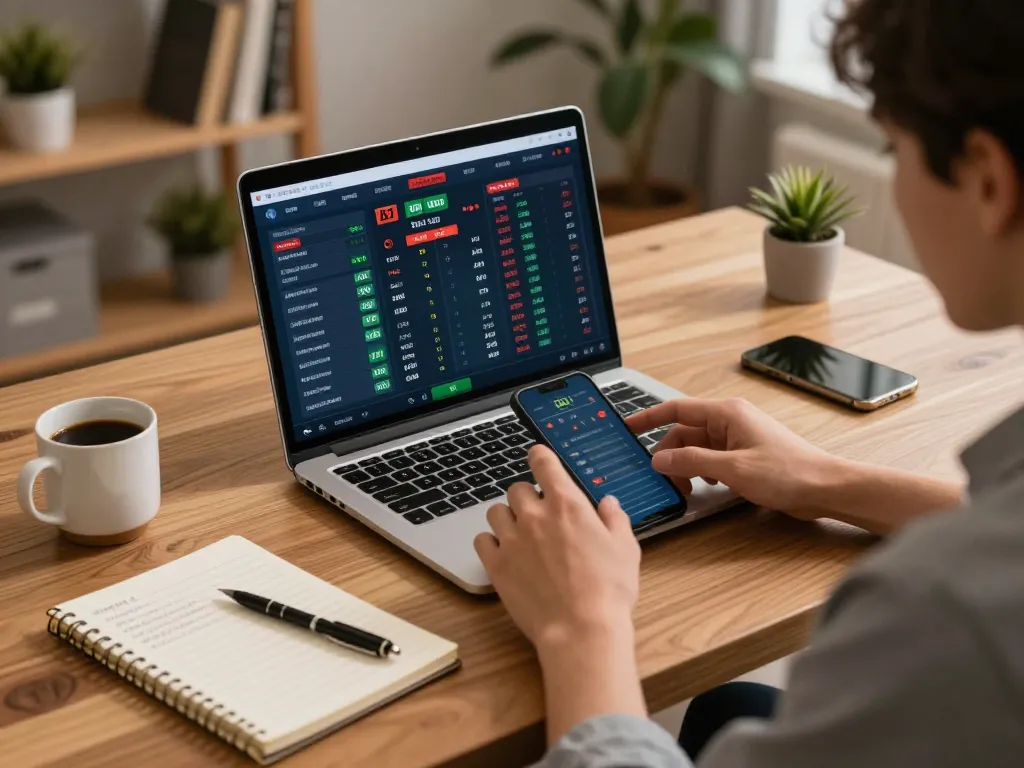 Engaged user placing bets on https://vipwin79.net/ sports betting platform from a stylish home office.