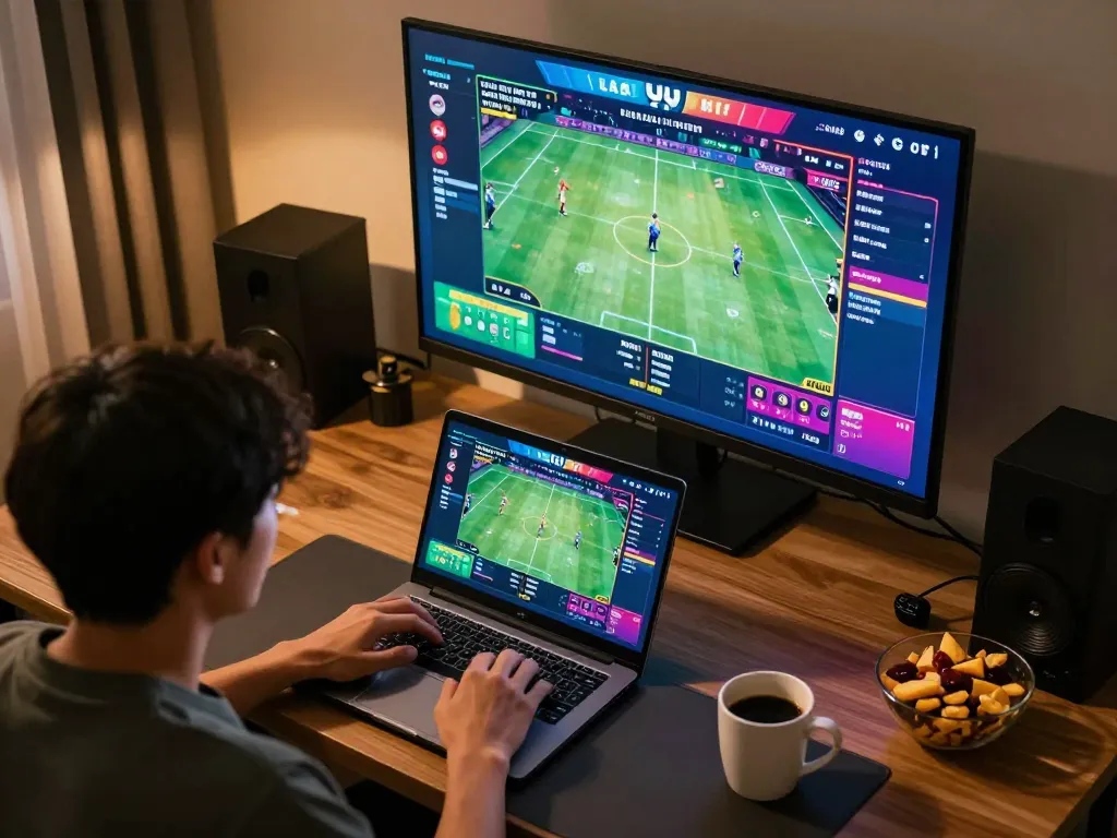 sunwingo sports betting scene with a person actively placing bets online from a cozy home setup