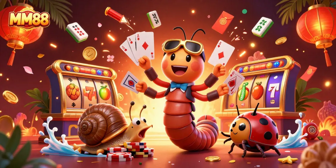 Bet big on MM88 with a lively 3D illustration showcasing casino excitement!
