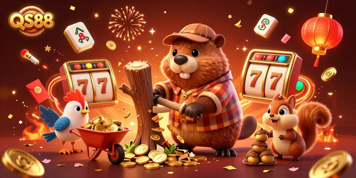 Experience the excitement of winning with QS88's vibrant casino-themed scene filled with animated gold coins and joyful characters.
