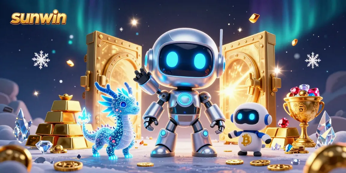 Win big at sunwin with a cartoon robot champion, treasure vaults, and glowing gems!